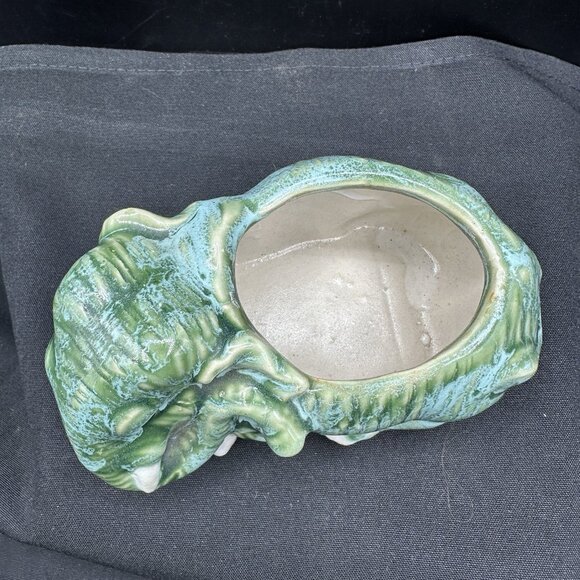 Vintage Green Drip Glaze Elephant Planter Mid Century Ceramic - Picture 2 of 12